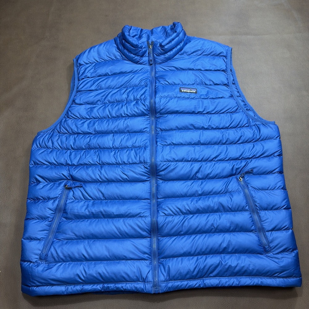 Patagonia Goose Down Puffer Vest Men's XXL Full Zip Blue Insulated Quilted Warm